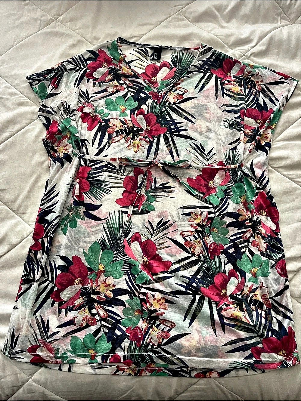 H&M Tropical Floral Print V-Neck Beach Tunic Size small